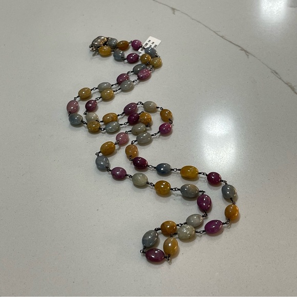 One of a kind oval Natural Sapphire oval bead necklace 36” in length. - Picture 2 of 11